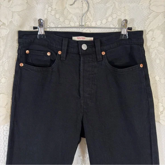 Levi's Wedgie Straight High Rise Denim Jeans Pants Black Sprout Size 27 - Picture 6 of 12